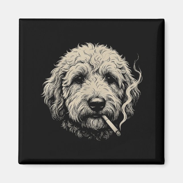 Dog Smoking Cigarette Funny Goldendoodle Meme Magnet (Front)