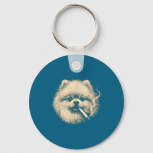 Dog Smoking Cigarette Funny Meranian Meme Key Ring