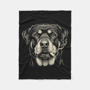 Dog Smoking Cigarette Funny Rottweiler Artwork Fleece Blanket