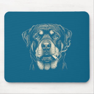 Dog Smoking Cigarette Funny Rottweiler Artwork Mouse Pad