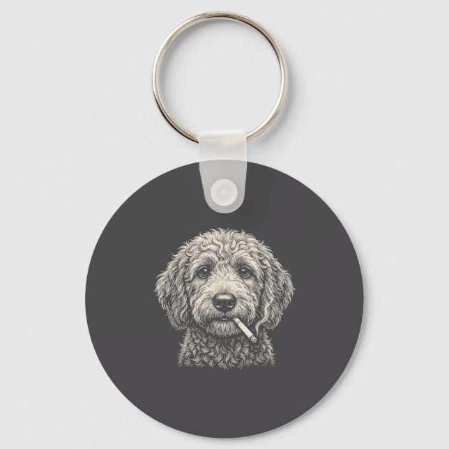 Dog Smoking Cigarette Golden Doodle Key Ring (Front)