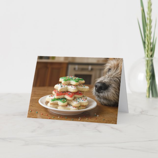Dog Sniffing Christmas Sugar Cookies Card (Front)