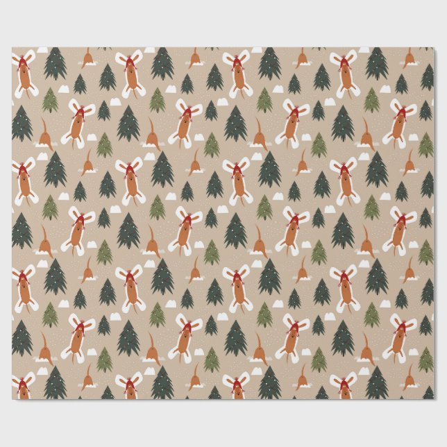 Dog Snow Angel Christmas Pattern Wrapping Paper (Flat)