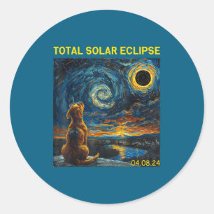 Dog Solar Eclipse Gles 2024 Dog Van Gogh Starry Ni Classic Round Sticker