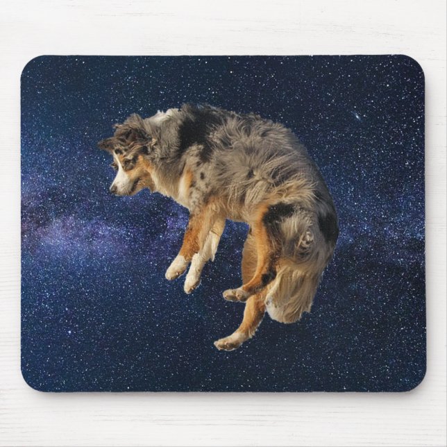 Dog Space Jumping Australian Shepherd Mouse Pad (Front)