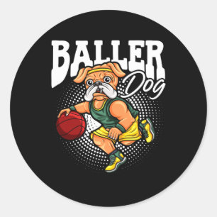 Dog Sports Athlete Bulldog Muscular Dog Basketball Classic Round Sticker