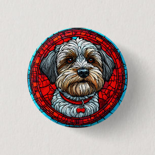 Dog Stained Glass Art 3 Cm Round Badge