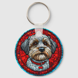 Dog Stained Glass Art Key Ring