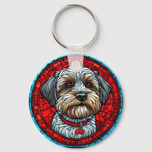 Dog Stained Glass Art Key Ring (Front)