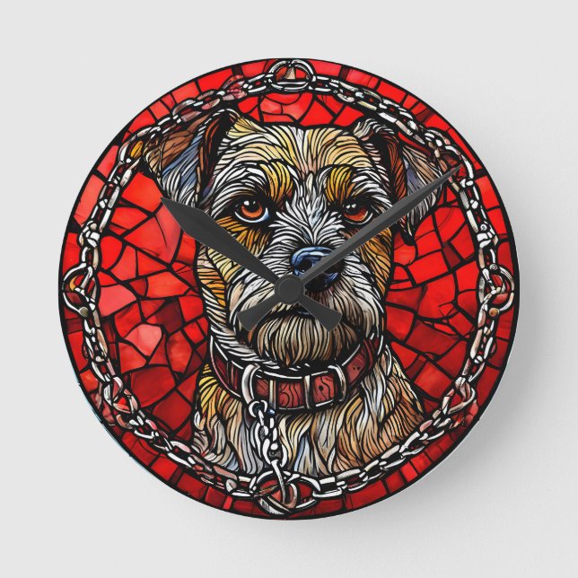 Dog Stained Glass Art Round Clock (Front)