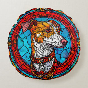 Dog Stained Glass Art Round Cushion