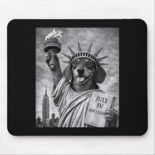 Dog statue liberty fun freedom white black mouse pad