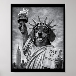 Dog statue liberty fun freedom white black poster