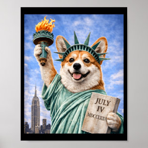 Dog statue liberty funny freedom white black welsh poster