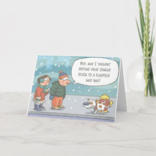 Dog Stuck on Fire Hidrant Greeting Card