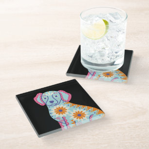Dog Sugar Skull Day of the Dead Black Coasters