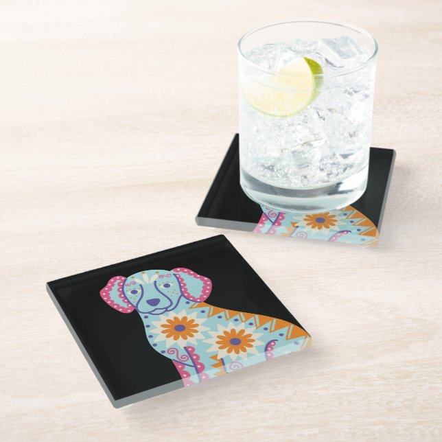 Dog Sugar Skull Day of the Dead Black Coasters (Angled)