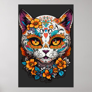 Dog Sugar Skull Halloween, Dia de los Muertos Poster