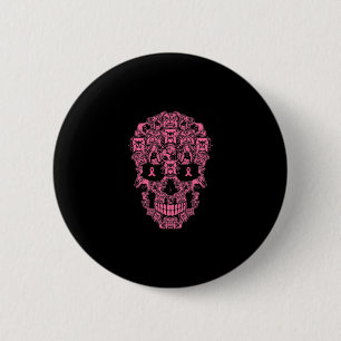 Dog Sugar Skull Pink Ribbon Breast Cancer 6 Cm Round Badge