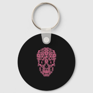 Dog Sugar Skull Pink Ribbon Breast Cancer Key Ring