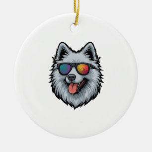 Dog Sunglasses Mountain Sunset Reflection Ceramic Ornament