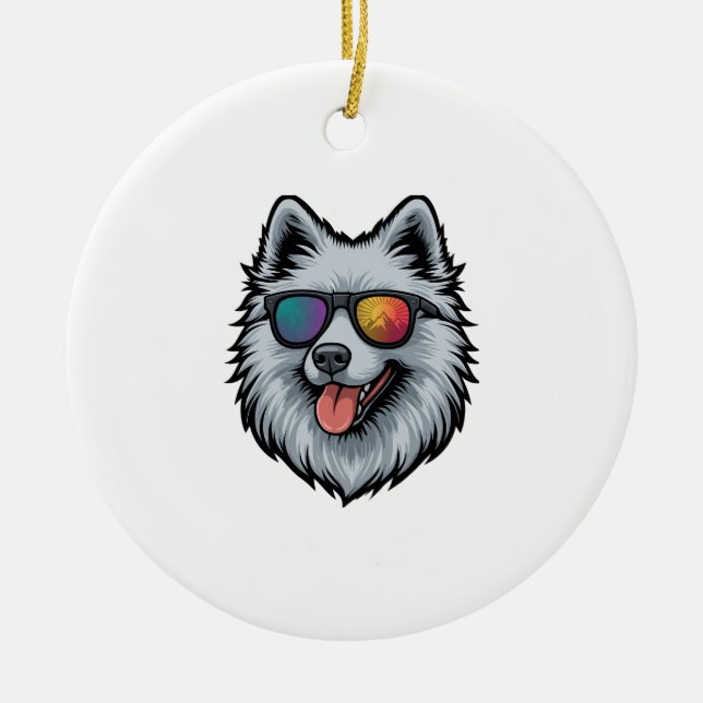 Dog Sunglasses Mountain Sunset Reflection Ceramic Ornament (Front)