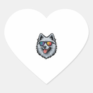Dog Sunglasses Mountain Sunset Reflection Heart Sticker