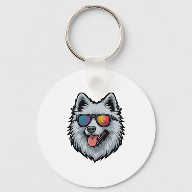 Dog Sunglasses Mountain Sunset Reflection Key Ring (Front)