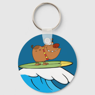dog surfing cartoon key ring