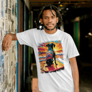 Dog Surfing Cute Colourful Comic Illustration T-Shirt