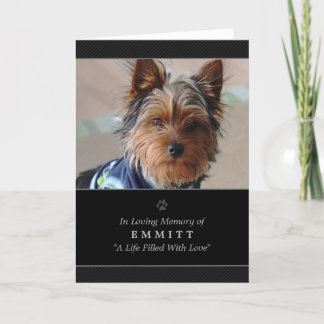 Dog Sympathy Custom Photo Memorial Card - Black