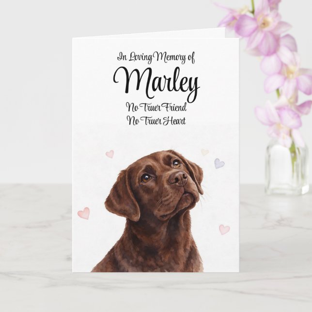 Dog Sympathy Personalised Name Chocolate Labrador  Card (Orchid)