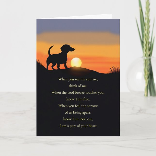 Dog Sympathy with Poem Cute Dachshund in a Sunrise Card (Front)