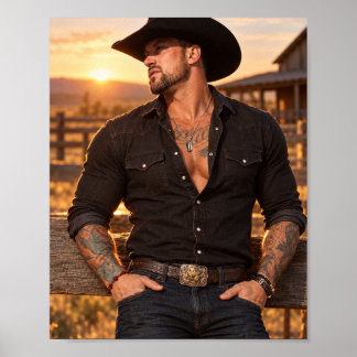 Dog Tag Sunset Cowboy Poster