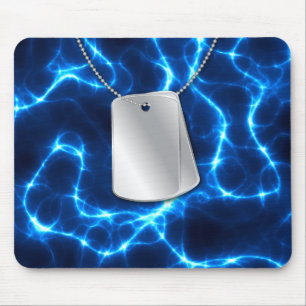 Dog Tags and Blue Lightning Mouse Pad