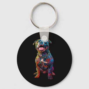 Dog Tattoos Pitbull Tattooed Colourful Tattooed Do Key Ring