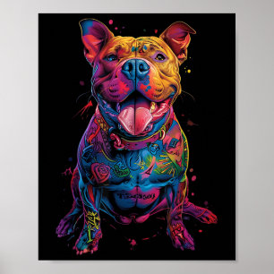 Dog Tattoos Pitbull Tattooed Colourful Tattooed Do Poster