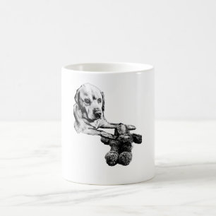 Dog & Teddy Bear Black & White Mug