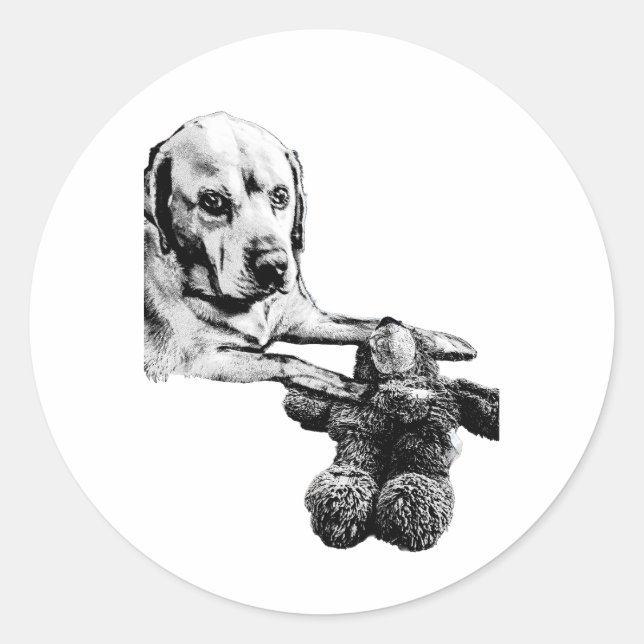 Dog & Teddy | Black & White Sticker (Front)