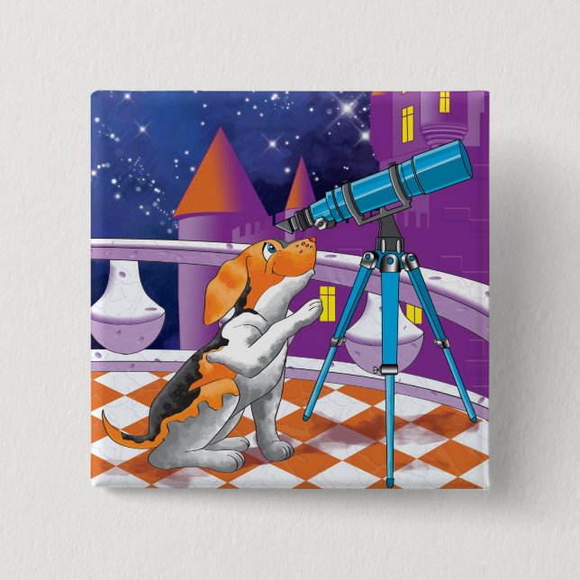 dog telescope 15 cm square badge (Front)