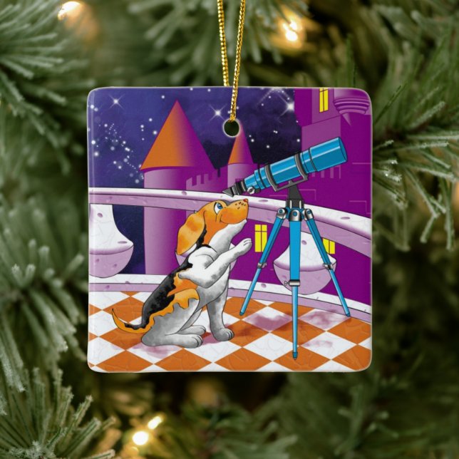 dog telescope ceramic tree decoration (Tree)