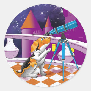 dog telescope classic round sticker