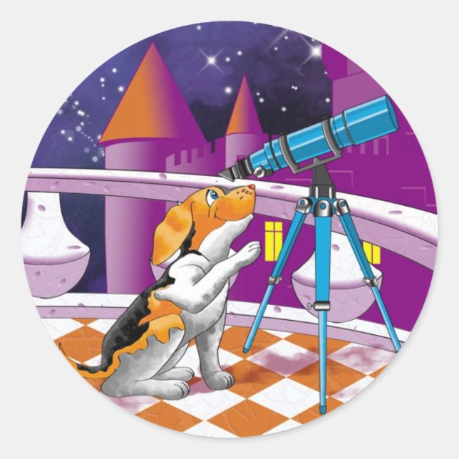 dog telescope classic round sticker (Front)