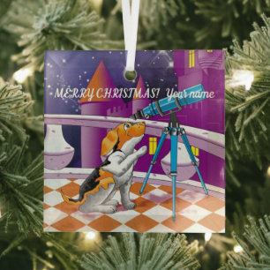 Dog telescope glass tree decoration