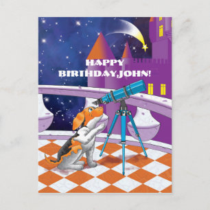 dog telescope postcard