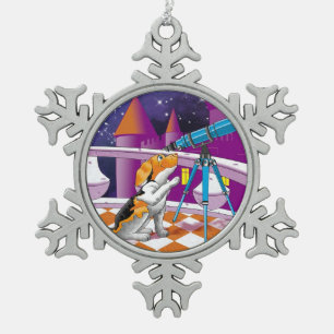 dog telescope snowflake pewter christmas ornament