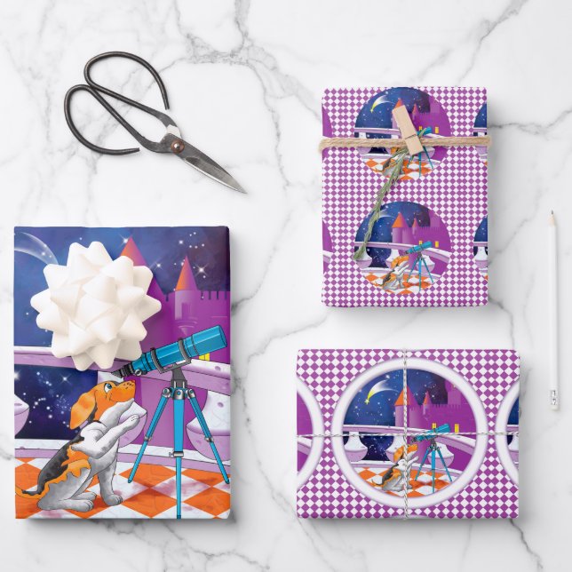 Dog telescope wrapping paper sheet (Front)