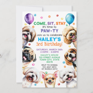 Dog Theme 3rd Birthday Party Invitation