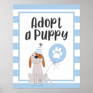 Dog Theme Birthday Party   Adopt A Puppy Sign Blue