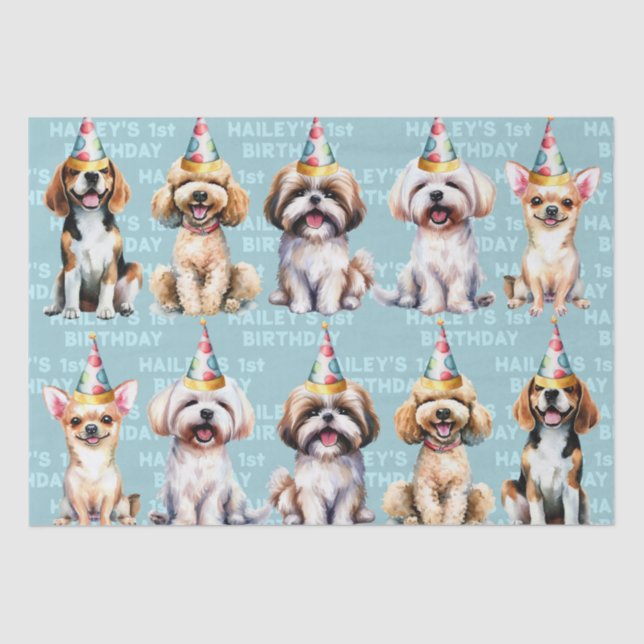 Dog Theme Birthday Party Blue Tissue Paper (Front)
